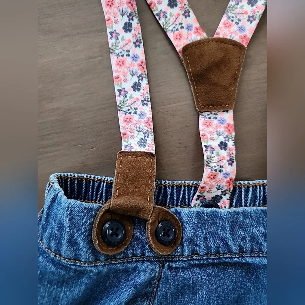 OSHKOSH B'GOSH Baby Girls 6 Months Floral Suspender Denim Skirt